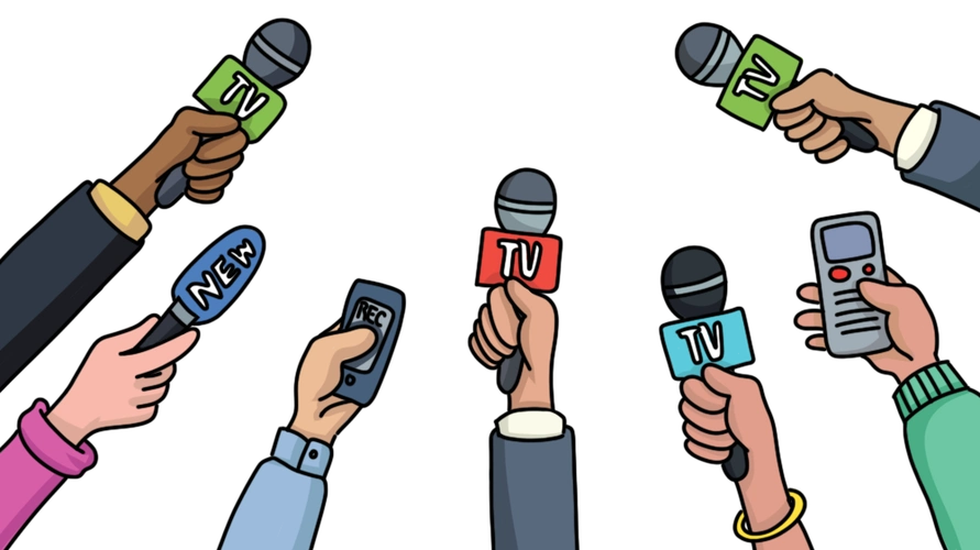 彩色手绘卡通中国记者节话筒采访新闻大事矢量素材