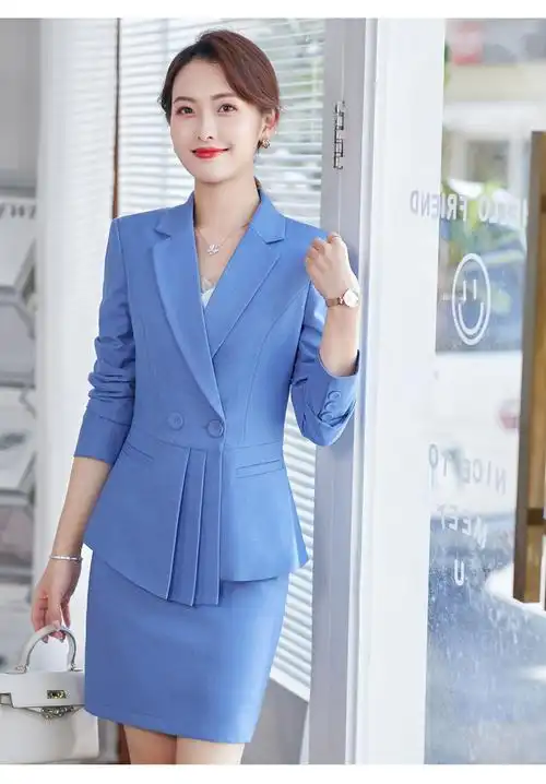 播音主持艺考服装女感紫色新闻人正装春上镜西服套装主播职业 彩蓝色