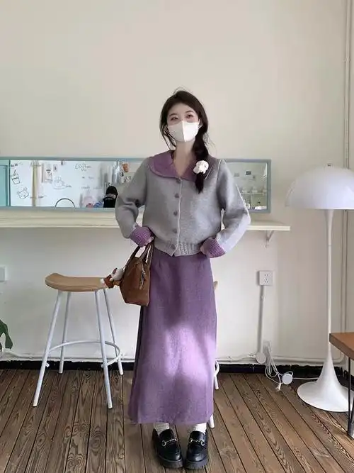 早春女装搭配一整套奶乖时尚漂亮跨年氛围感穿搭战袍连衣裙子套装