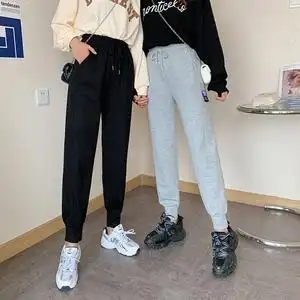 2022年春秋季新款宽松束脚裤女高腰休闲裤灰色运动裤子哈伦裤图片