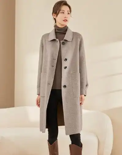 高端双面呢大衣女中长款手工羊毛外套毛呢外套大码时尚通勤女装