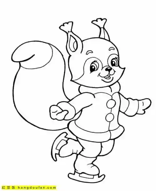 12支可爱的跳跃着的大尾巴小松鼠卡通涂色简笔画