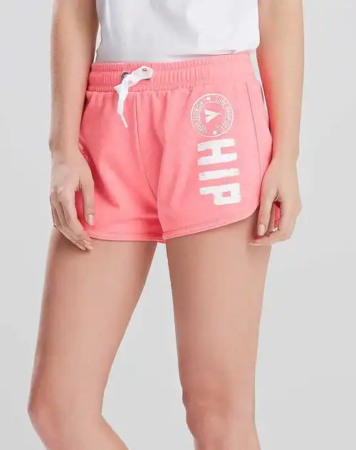 荧光粉色字母休闲运动短裤