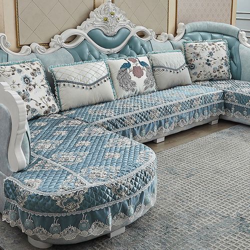 沙发垫欧式布艺通用防滑沙发套全包简欧坐垫套保护罩定做 针织 金红