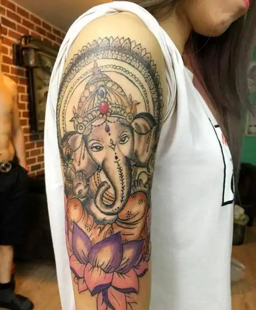 象神纹身图片_手臂传统宗教纹身图案