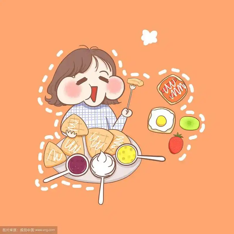 吃货女孩吃甜品插画