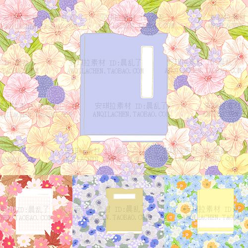 治愈风花园花卉与书信纸插画背景psd源文件素材