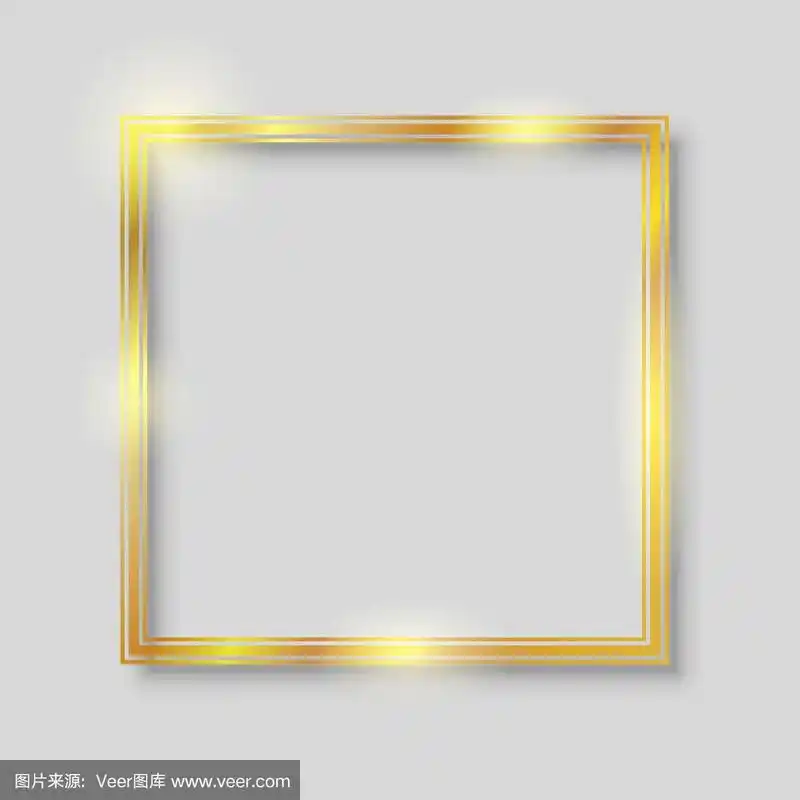 金色豪华闪亮发光的复古框架与反射和阴影.隔离金边框装饰标志-向量