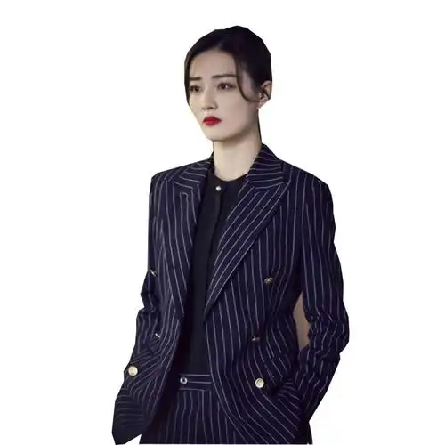 2021春条纹西服英伦风休闲时尚徐璐同款女西装气质韩版小香风套装