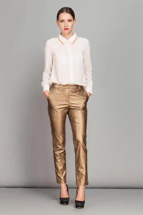 原创品牌 欧美女装批发长裤子个性修身显瘦皮裤时尚金色潮裤5142