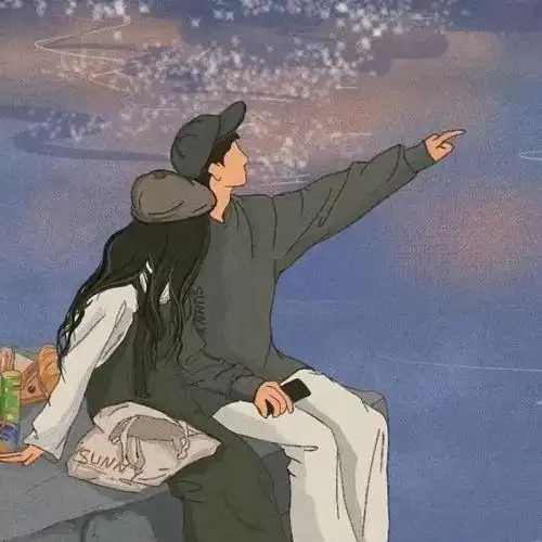 甜蜜欣赏风景漫画情侣头像图片