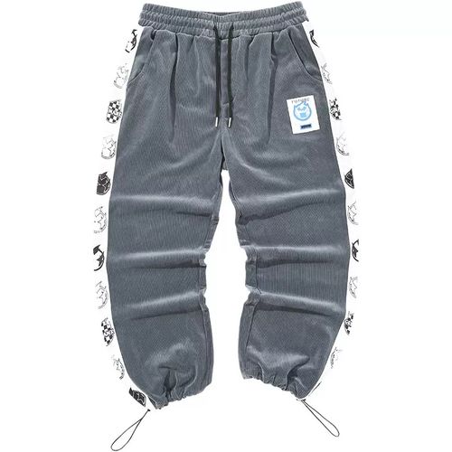 genanx闪电潮牌裤子男宽松牛奶丝边撞色拼接印花休闲直筒重磅卫裤