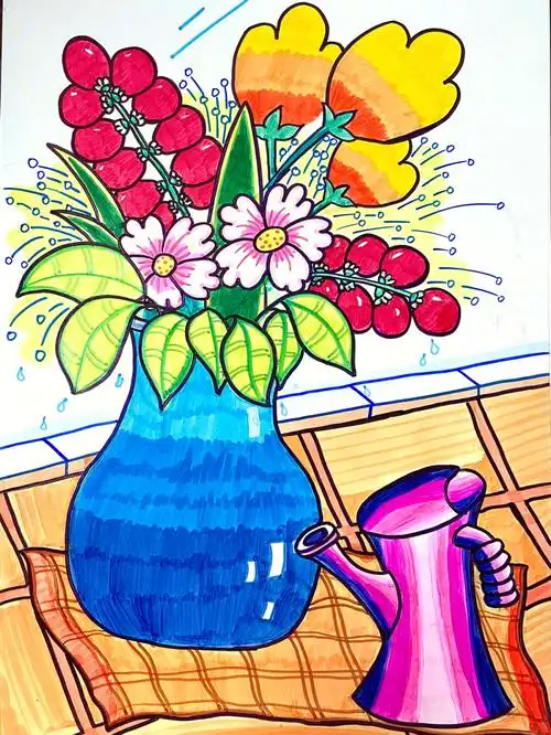 七岁77儿童水彩画花