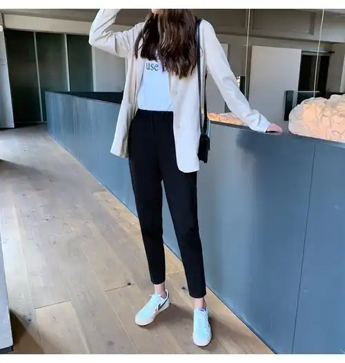 哈伦裤女萝卜裤春夏宽松直筒西装裤黑色休闲九分裤子显瘦小脚女裤 夏