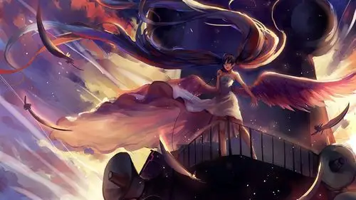 初音未来,长长的头发动漫女孩,麦克风,翅膀,天使 壁纸 - 1600x900