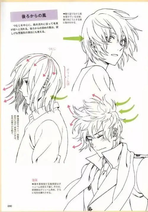 绘画参考#头发飘动参考