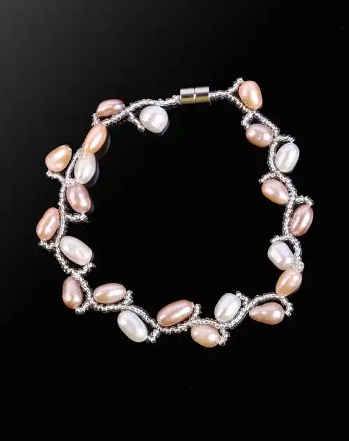 女款粉色天然淡水珍珠米珠手链