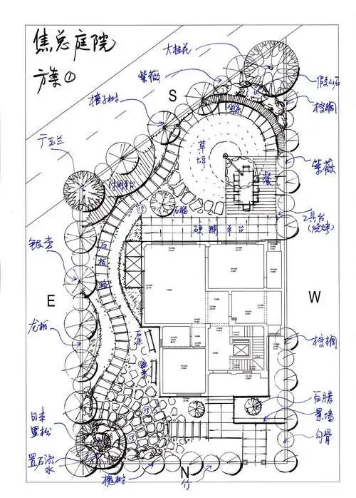 别墅庭院设计手绘方案图