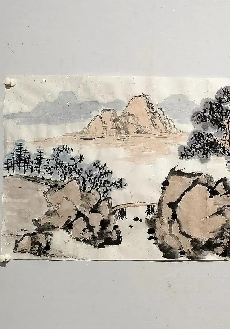 国画山水 #上热门 八尺对开山水画 - 抖音