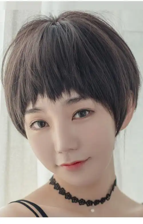 短发波波头圆脸男发型自然少女减龄时尚酷帅气造型全头套 亚麻色