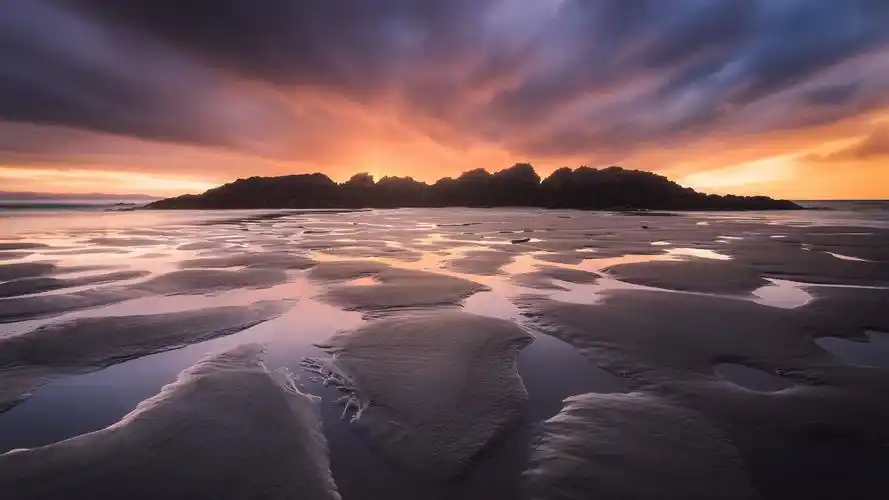 1920x1080 全高清岩石,沙滩,天空,日落 壁纸, 图片