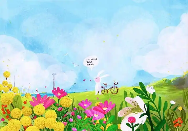 不二兔子手绘涂鸦 花小清新女生 壁纸锁屏背景墙