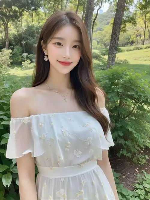 美女白色蕾丝连衣裙优雅女神的户外穿搭典范