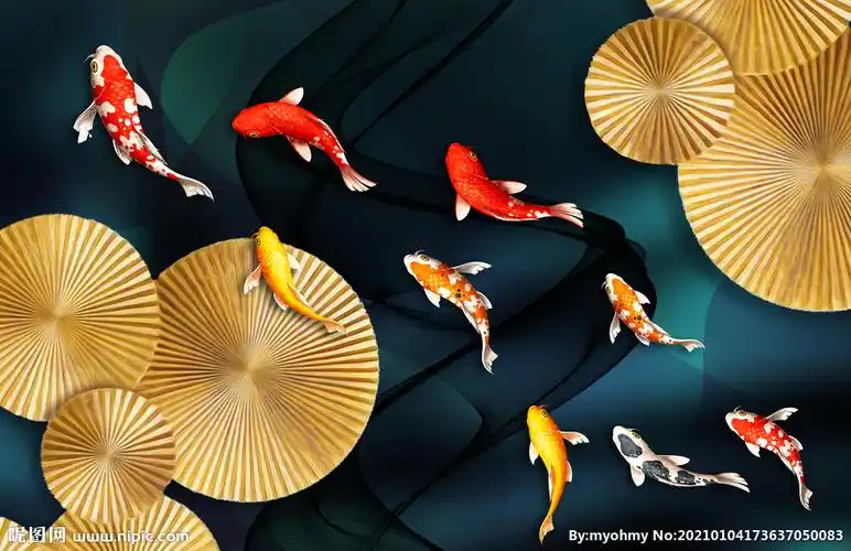 圆盘线条九鱼装饰画图片