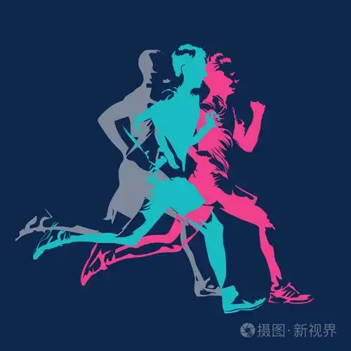 马拉松赛跑,抽象多彩剪影的成人跑步