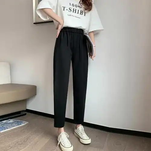 胖mm萝卜裤女宽松小脚哈伦裤女夏九分大码显瘦休闲西裤女夏季薄款