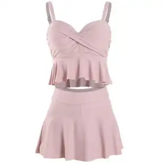 祈珏剪标款纯色分体泳衣女显瘦遮肚高腰性感女士泳装平角学生温泉游泳