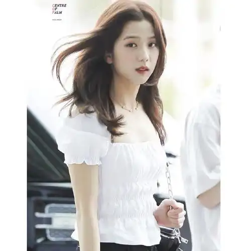 blackpink金智秀jisoo同款复古白色方领木耳边修身衬衫娃娃衫上衣