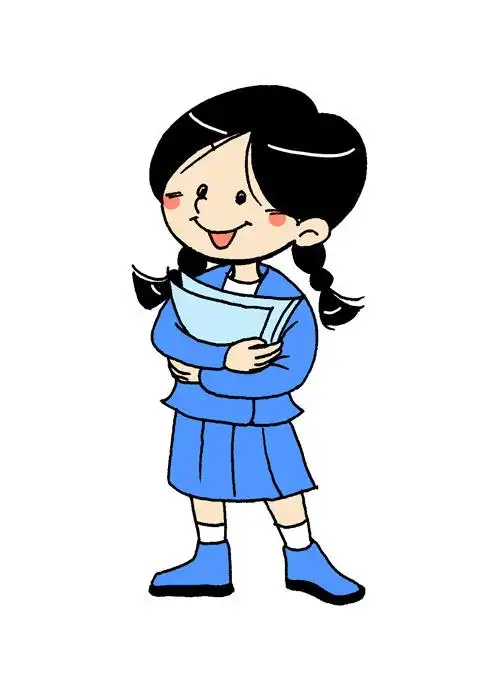 手绘儿插卡通人物小学生女孩收作业