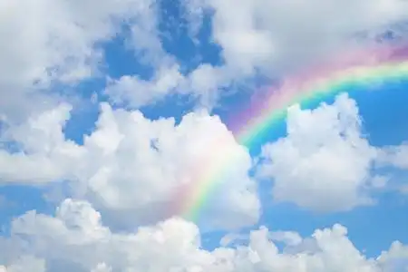 cloudscape 彩虹天空蓝天白云与七彩彩虹在天空中的应用壁纸背景照片