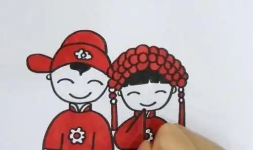 彩色中式婚礼简笔画怎么画 简单帅气中式婚礼简笔画步骤画法