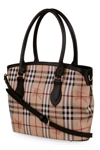 巴宝莉/博柏利 深棕色 pvc 牛皮 haymarket check经典格纹 女士手提