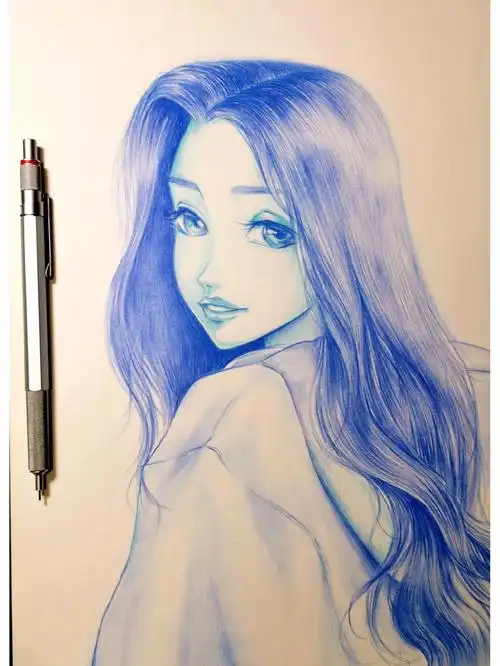 日常手绘自动彩铅动漫少女头像