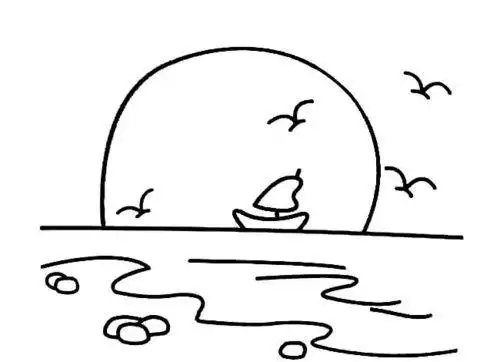 大海简笔画简单漂亮的海上日出风景简笔画步骤图3分钟就学会海上风景