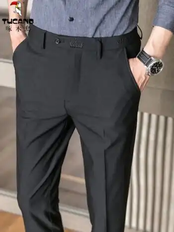 啄木鸟夏款休闲西裤男士西服裤商务正装职业休闲小脚西装裤子男韩版
