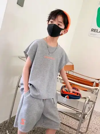 裤两件套帅气运动衣服中大童学生超酷套装潮 灰色 150 建议10-11岁