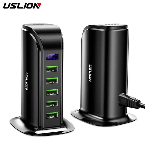 uslion多功能充电器usb多孔通用智能数显充电器5v闪充欧规美规