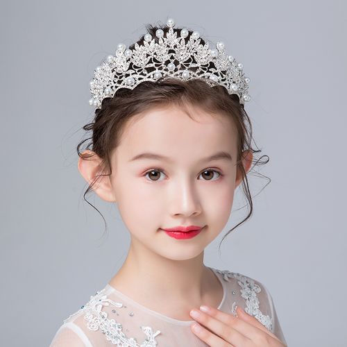 儿童皇冠头饰超仙公主女童走秀王冠水晶发箍韩式女孩生日银色发饰
