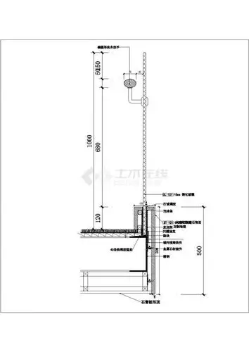 某玻璃与大理石节点楼梯栏杆cad剖面施工设计图