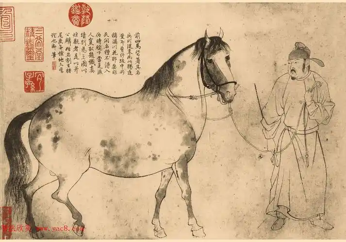 宋传世名作李公麟五马图乾隆题文北京故宫博物院藏