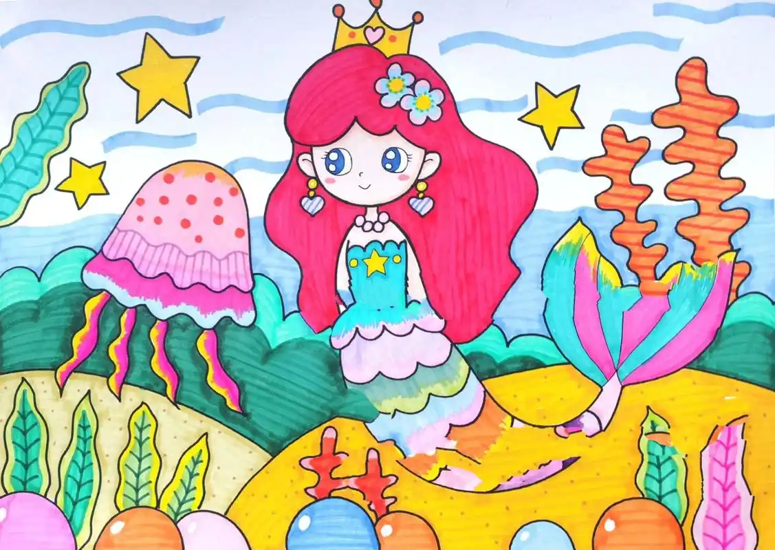 可爱美人鱼儿童画 适合幼儿园大班以上小朋友969494 原创作品