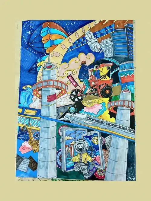 中学生科幻画创作全过程(海洋/病毒/交通)