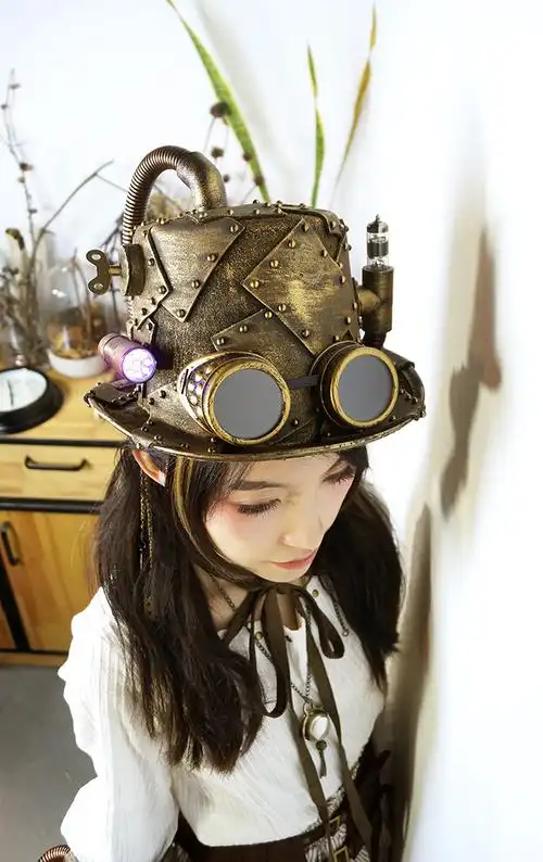 熠先生蒸汽朋克大陆mryissteamland古铜复古带灯光显微镜眼镜