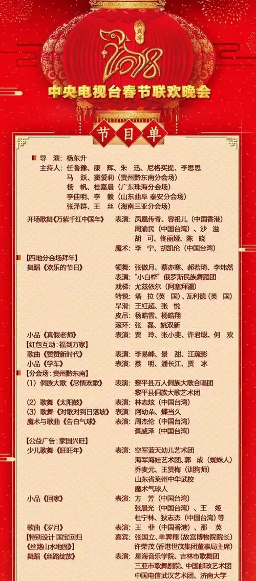 央视《2018年春节联欢晚会》 节目单