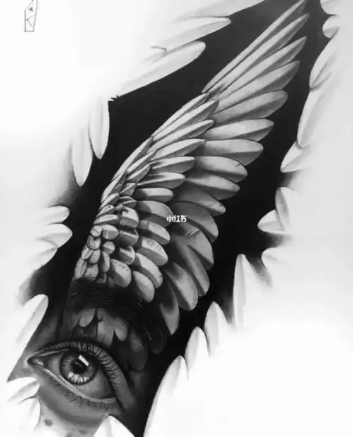 各风格翅膀元素纹身手稿