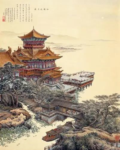 中国古代古建筑园林山水画